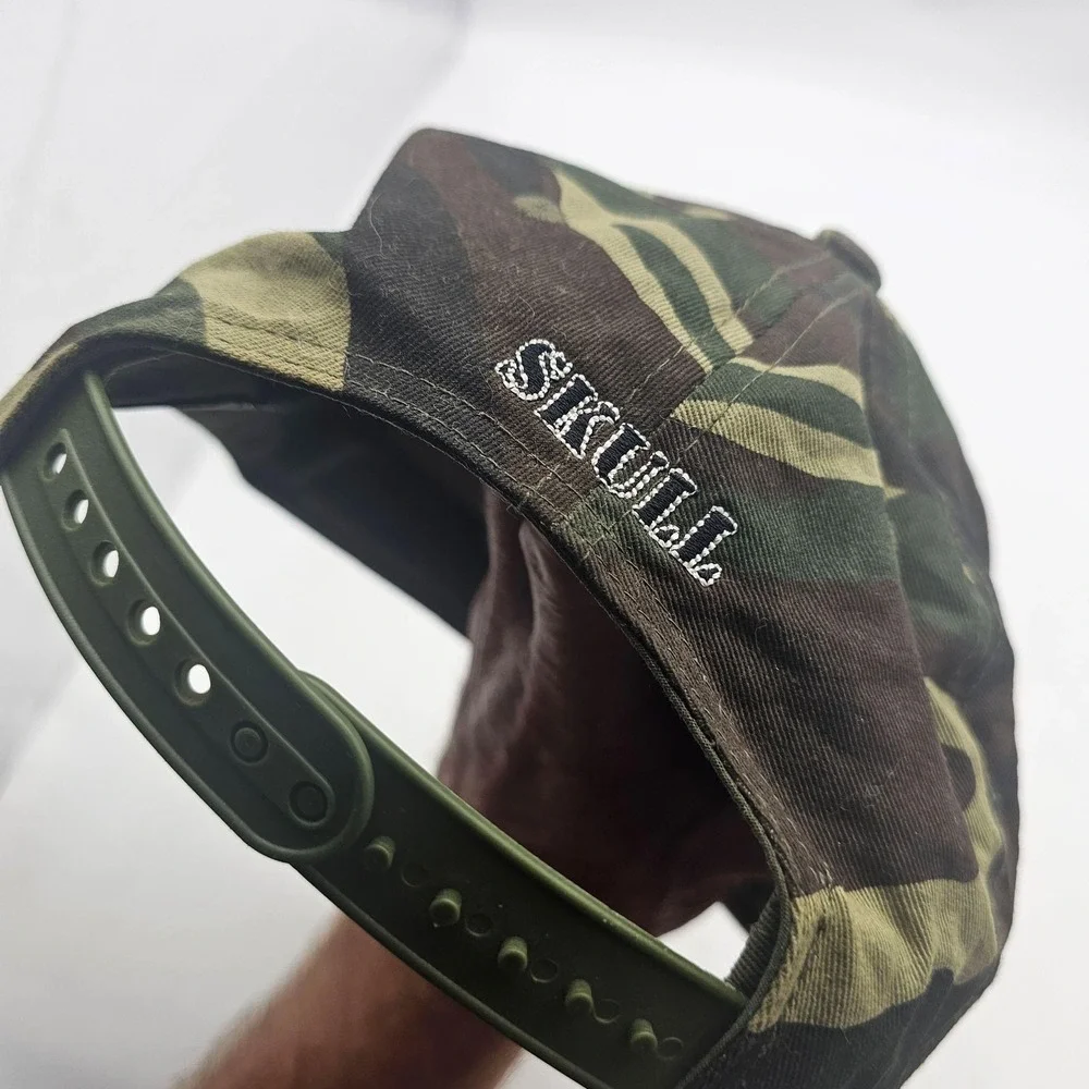 Top Level Hat Cap Snap Back Mens One Size Green Camo Skull Graphic Army Twill
